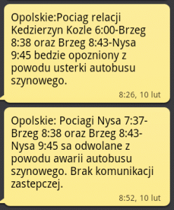 SMS - odwołanie na Brzeg-Nysa